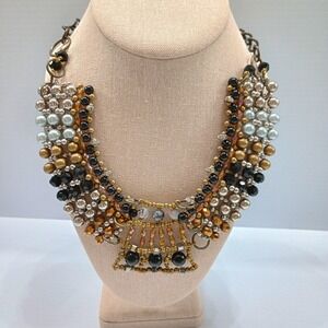 Pam Hiran Multicolor Beaded Statement Bib Necklace Boho Southwest Layered